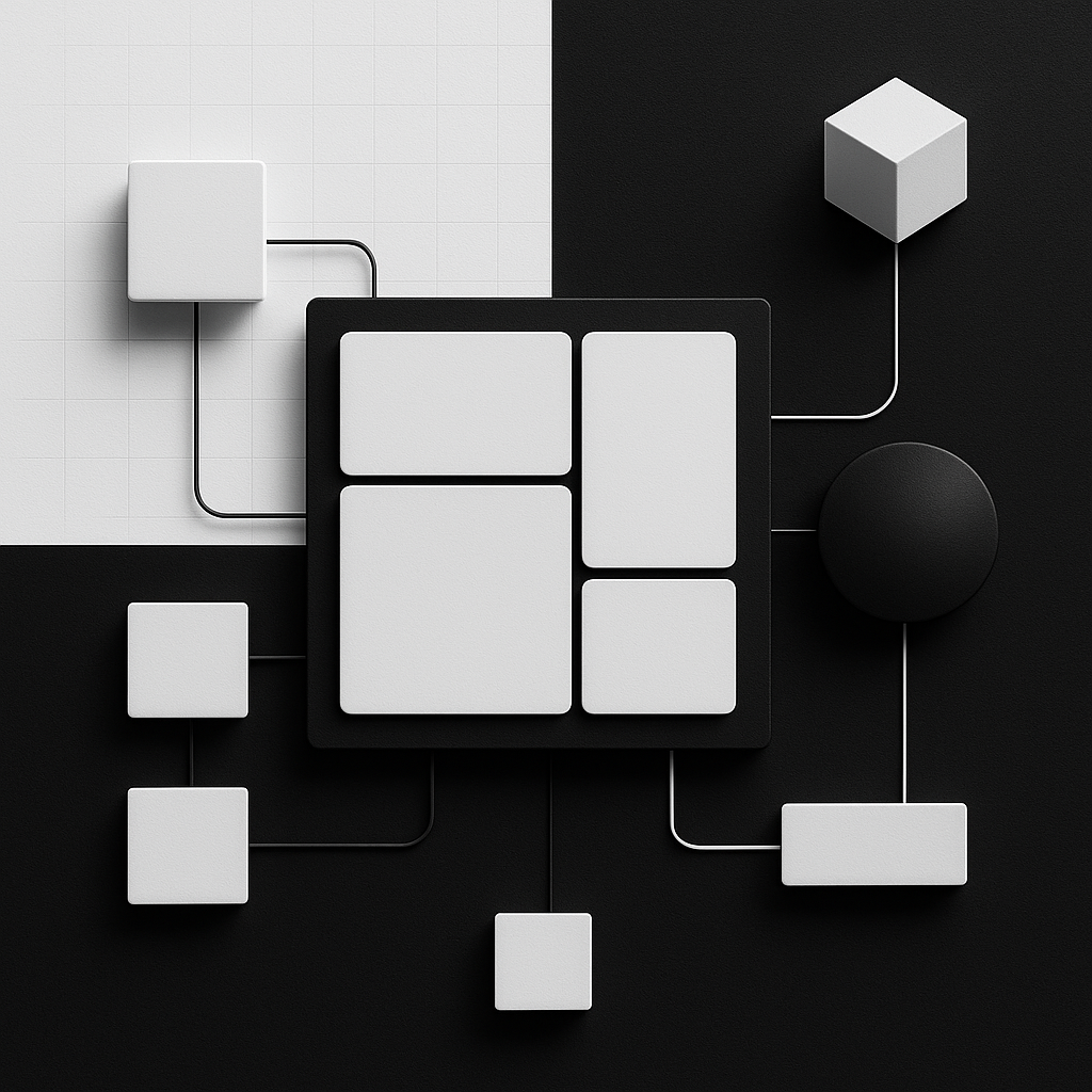 Intégration bento grid Divi sur un écran d'ordinateur affichant une interface WordPress moderne avec des cartes modulaires colorées